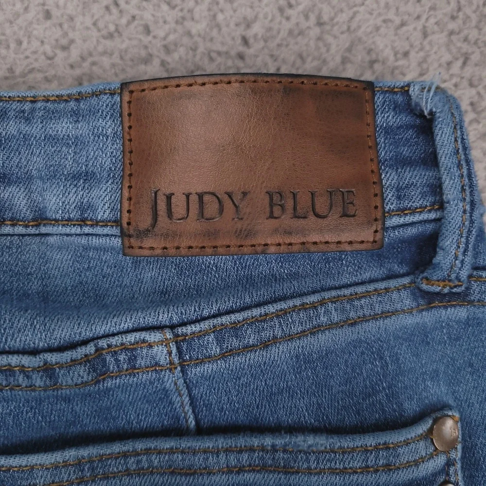 JUDY BLUE Jeans Size 7/28 Skinny Vintage Shield Pockets Raw Hem Blue Denim